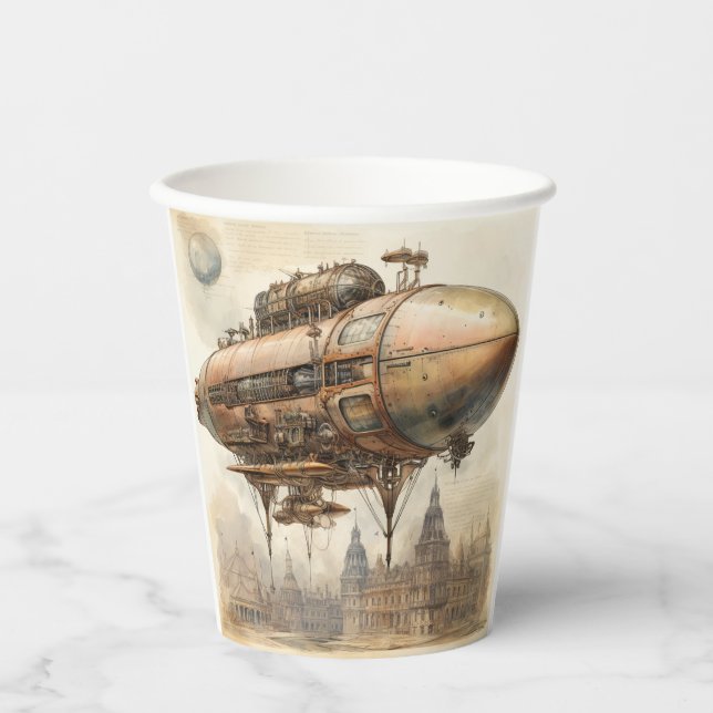 Vintage Steampunk Zeppelin (12) Paper Cups (Front)