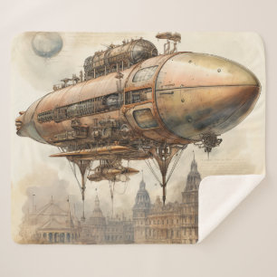 Vintage Steampunk Zeppelin (12) Sherpa Blanket