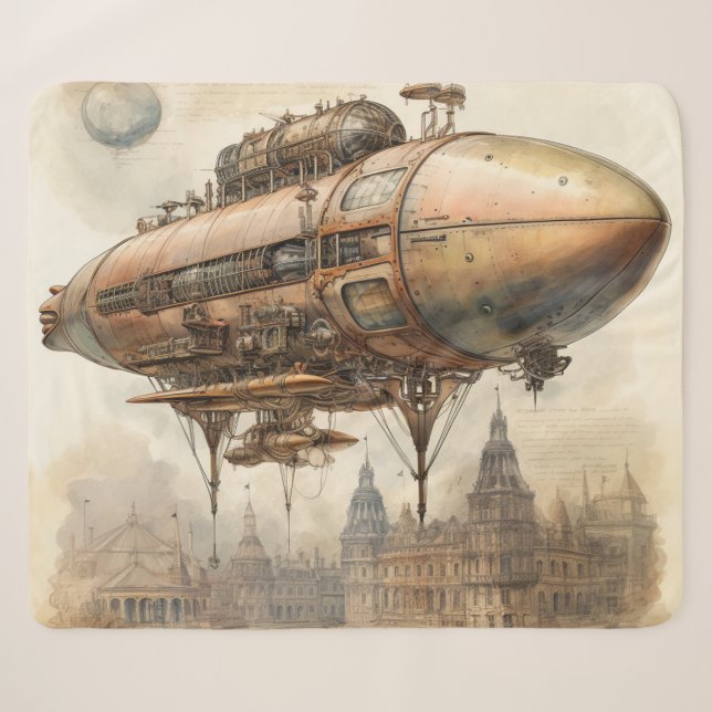Vintage Steampunk Zeppelin (12) Sherpa Blanket (Front (Horizontal))