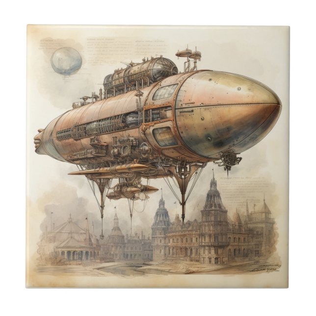 Vintage Steampunk Zeppelin (12) Tile (Front)