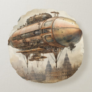 Vintage Steampunk Zeppelin (12) Tissue Paper Round Cushion