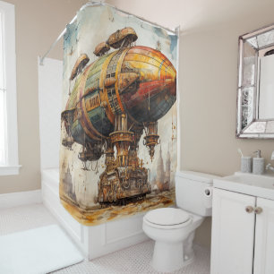Vintage Steampunk Zeppelin (1) Shower Curtain