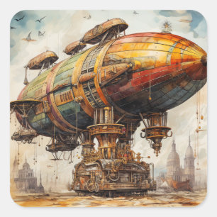 Vintage Steampunk Zeppelin (1) Square Sticker