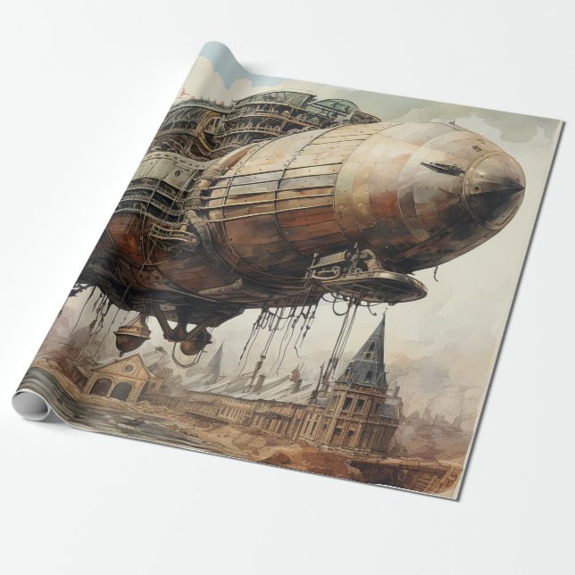 Vintage Steampunk Zeppelin (2) Wrapping Paper (Unrolled)