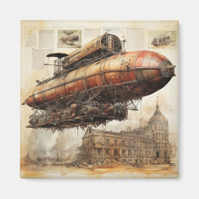 Vintage Steampunk Zeppelin (3) Magnet (Front)