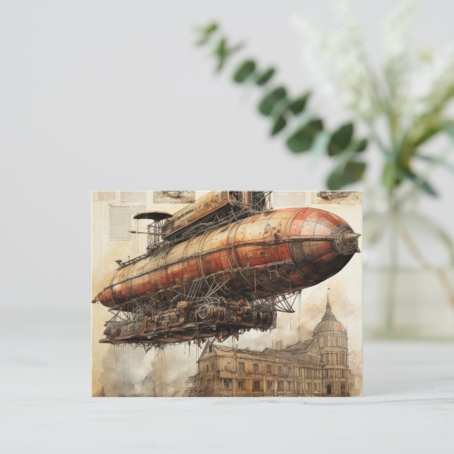 Vintage Steampunk Zeppelin (3) Postcard (Standing Front)