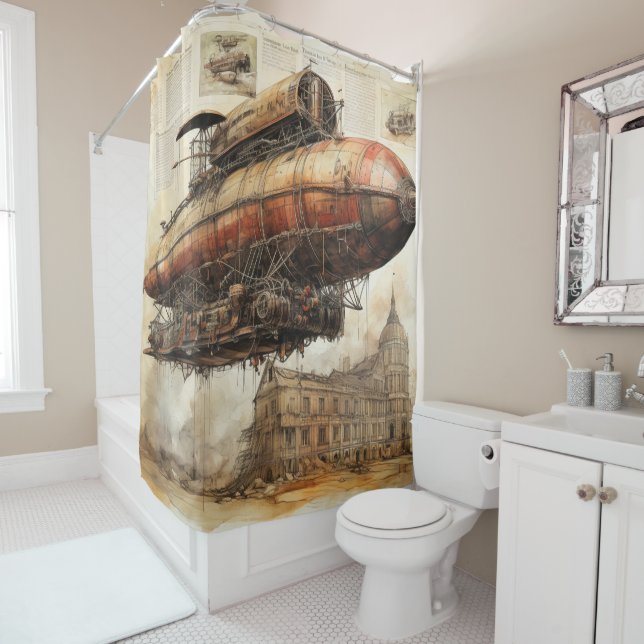Vintage Steampunk Zeppelin (3) Shower Curtain (In Situ)