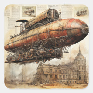 Vintage Steampunk Zeppelin (3) Square Sticker