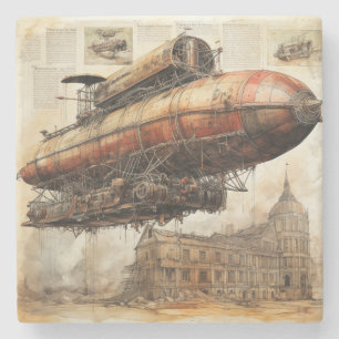 Vintage Steampunk Zeppelin (3) Stone Coaster