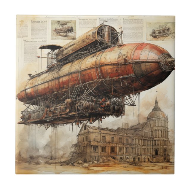 Vintage Steampunk Zeppelin (3) Tile (Front)