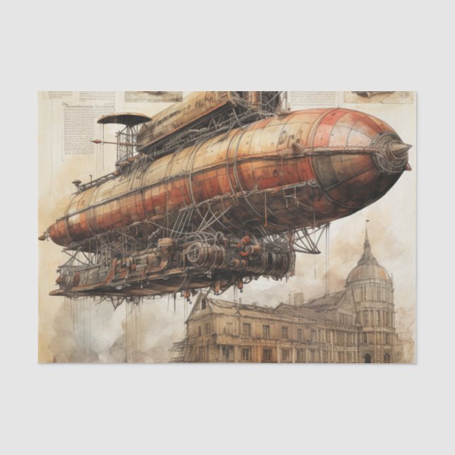 Vintage Steampunk Zeppelin (3) Tissue Paper (Front)