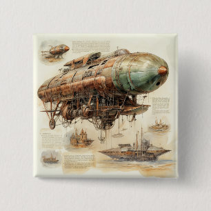 Vintage Steampunk Zeppelin (4) 15 Cm Square Badge