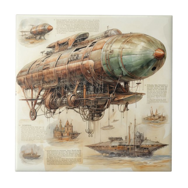 Vintage Steampunk Zeppelin (4) Tile (Front)