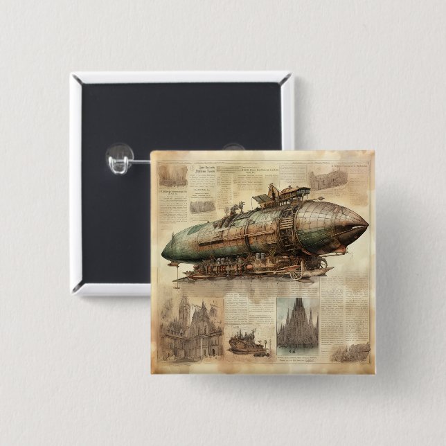 Vintage Steampunk Zeppelin (5) 15 Cm Square Badge (Front & Back)