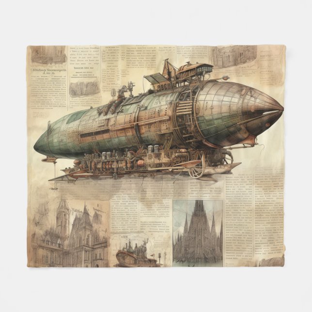 Vintage Steampunk Zeppelin (5) Fleece Blanket (Front (Horizontal))