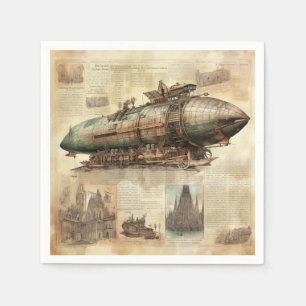 Vintage Steampunk Zeppelin (5) Napkin