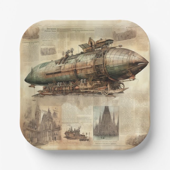 Vintage Steampunk Zeppelin (5) Paper Plate (Front)