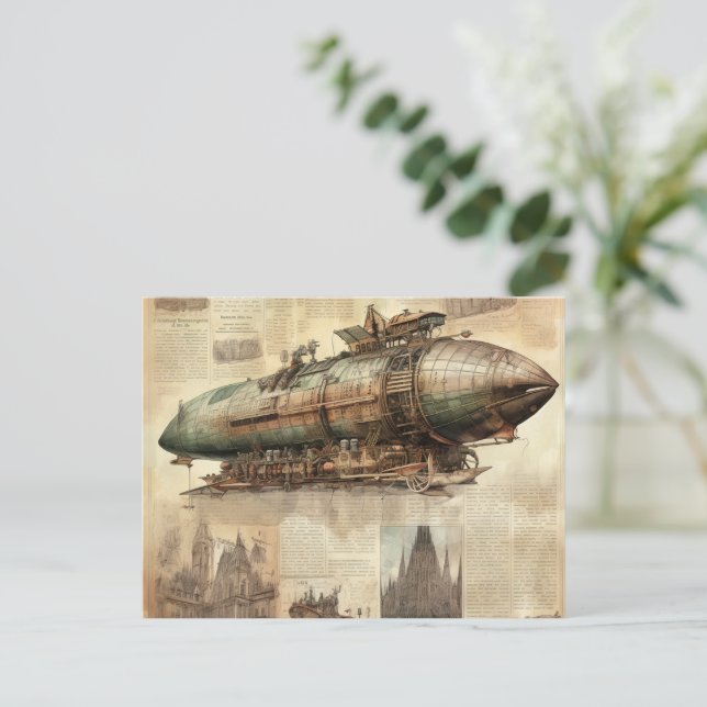 Vintage Steampunk Zeppelin (5) Postcard (Standing Front)