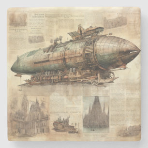 Vintage Steampunk Zeppelin (5) Stone Coaster