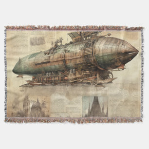 Vintage Steampunk Zeppelin (5) Throw Blanket