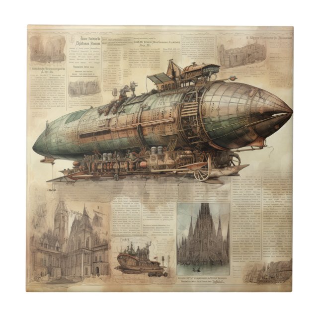 Vintage Steampunk Zeppelin (5) Tile (Front)