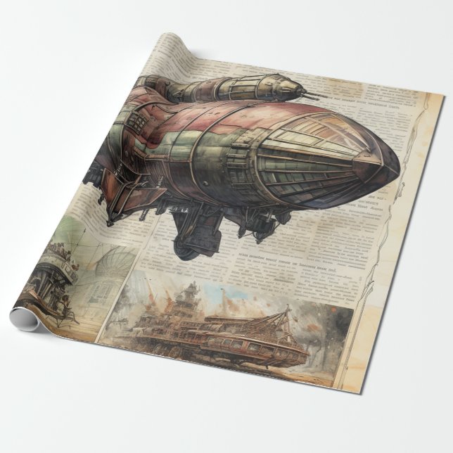 Vintage Steampunk Zeppelin (6) Wrapping Paper (Unrolled)