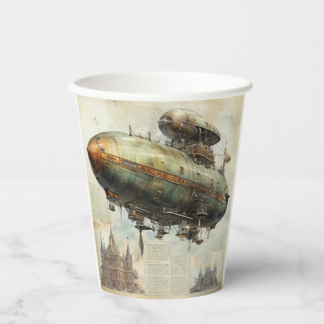 Vintage Steampunk Zeppelin (7) Paper Cups (Front)
