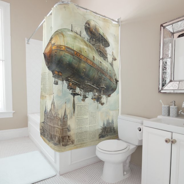 Vintage Steampunk Zeppelin (7) Shower Curtain (In Situ)