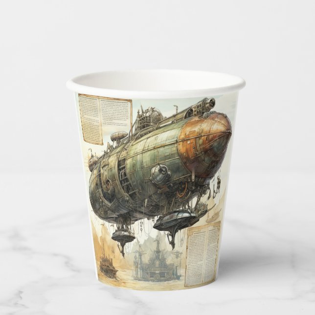Vintage Steampunk Zeppelin (8) Paper Cups (Front)