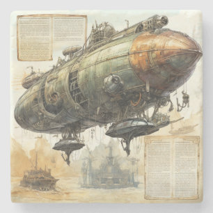 Vintage Steampunk Zeppelin (8) Stone Coaster