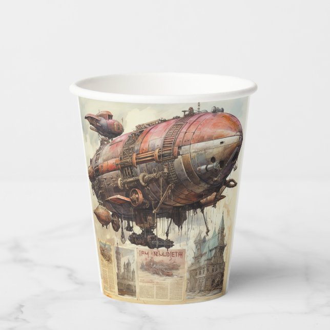 Vintage Steampunk Zeppelin (9) Paper Cups (Front)