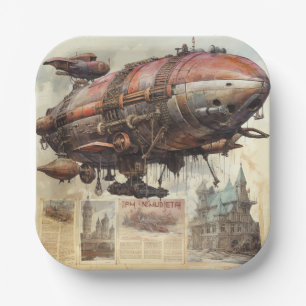 Vintage Steampunk Zeppelin (9) Paper Plate