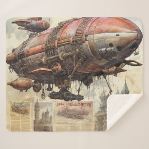 Vintage Steampunk Zeppelin (9) Sherpa Blanket