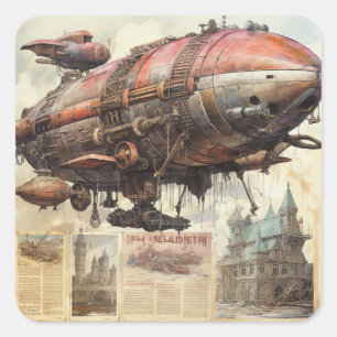 Vintage Steampunk Zeppelin (9) Square Sticker