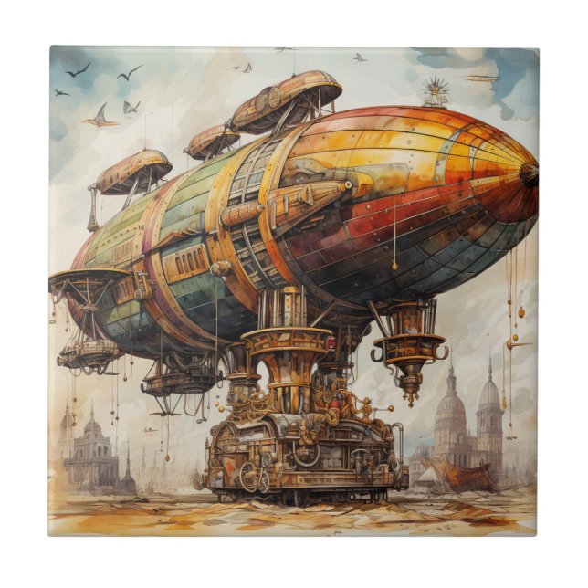 Vintage Steampunk Zeppelin Tile (Front)