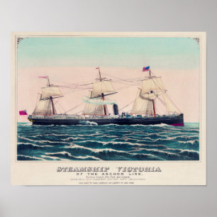 Vintage Steamship Illustration Poster