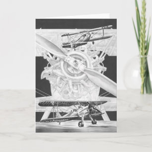 Vintage Stearman Biplane - Old Biwing Aeroplane Card