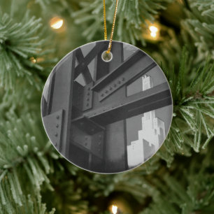 Vintage Steel Construction Skyscraper Architecture Ceramic Tree Decoration