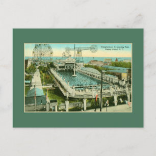 Vintage Steeplechase Swimming pool Coney Island NY Postcard