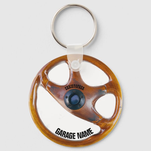Vintage Steering Wheel Garage Owner Keychain (Front)