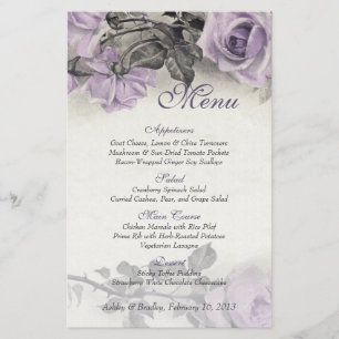 Vintage Sterling Silver Rose Wedding Menu Card