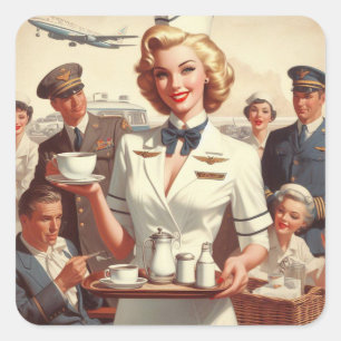 Vintage steward pin up square sticker