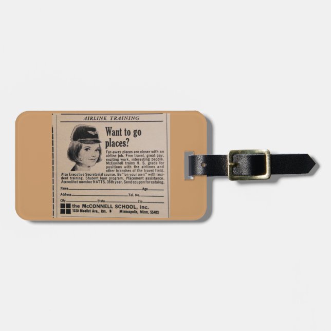 Vintage Stewardess Advertisement Luggage Tag (Front Horizontal)