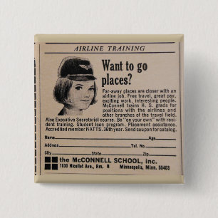 Vintage Stewardess Flight Attendant 15 Cm Square Badge