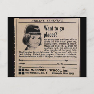 Vintage Stewardess Flight Attendant Postcard