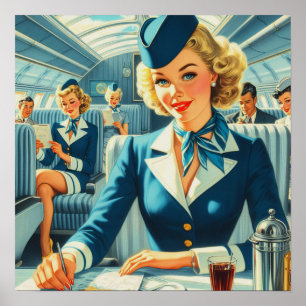 Vintage Stewardess Illustration Poster