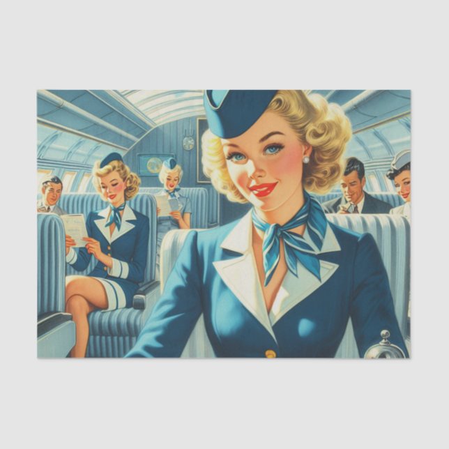 Vintage Stewardess Illustration Tissue Paper (Front)