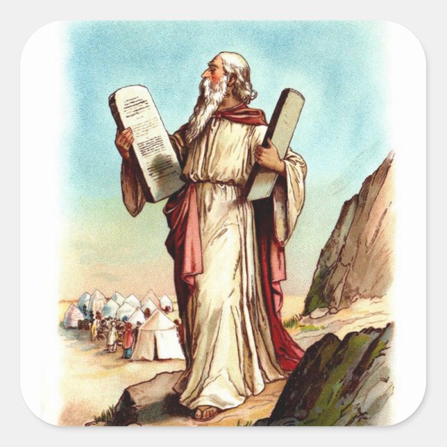 Vintage  Sticker-Moses and the Ten Commandments Square Sticker (Front)