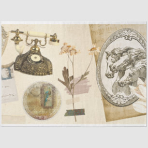 Vintage stickers old phone flowers decoupage tissue paper