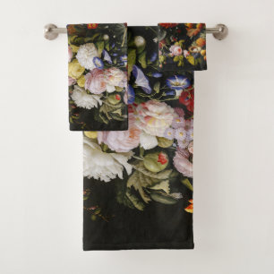 Vintage Still Life Flowers and Fruits Bath Towel Set